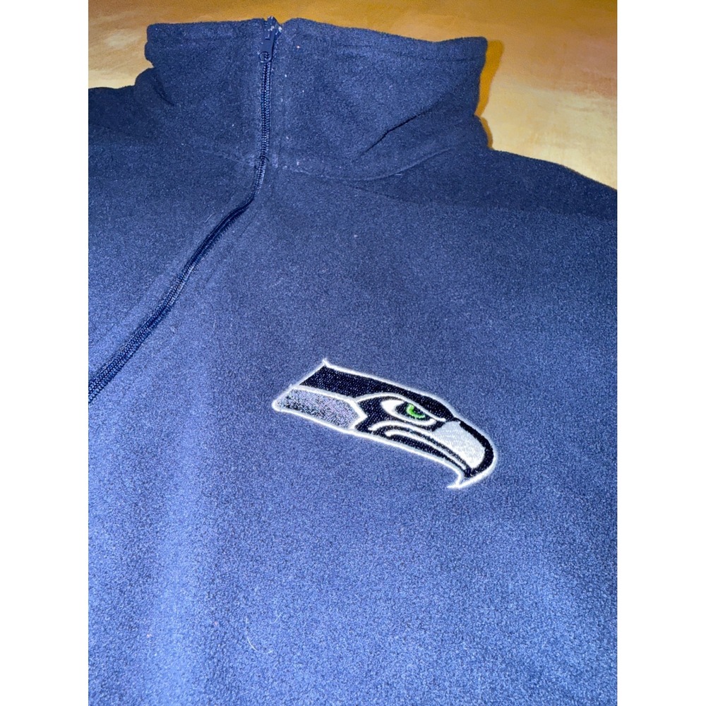 NFL Team Apparel Seattle Seahawks Mens 2XL Navy Blue Fleece Quarter Zip Pullover - Picture 3 of 7